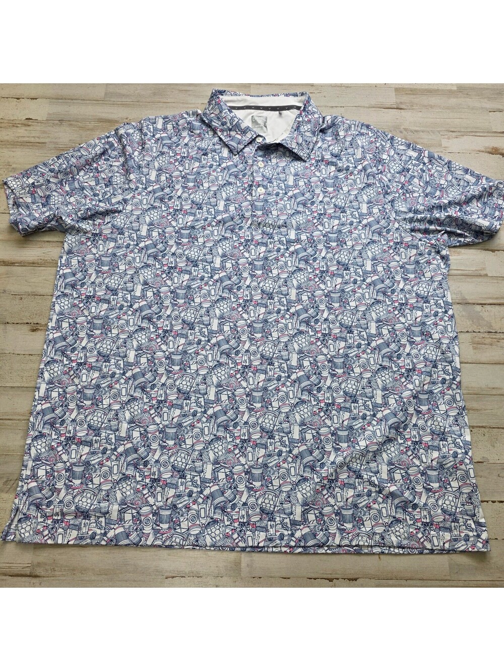 Callaway Golf Polo Men's 2XLT Blue AOP Drinks Cards Golf Party Big Tall Stretch